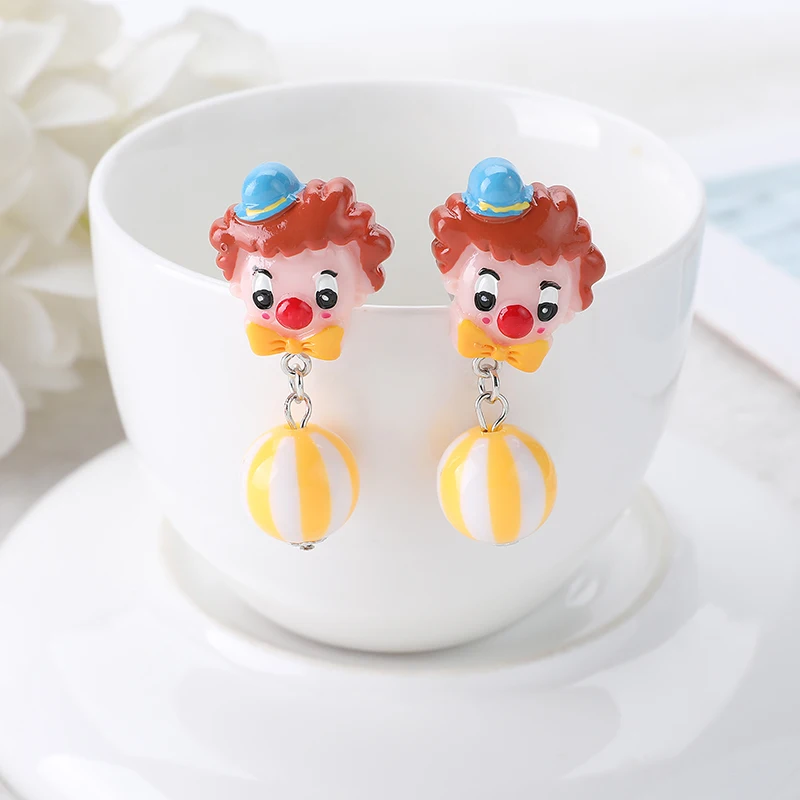 1Pair Cute Stud Earrings Circus Clown  With Watermelon Beads  Charms  Fashion Cartoon Jewelry