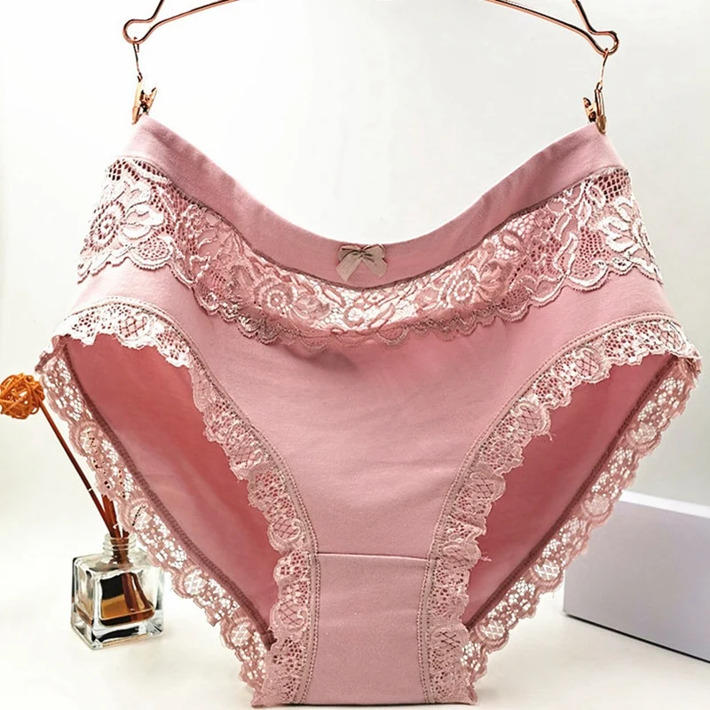 Women\'s Panties Breathable Cotton Underwears Plus Size Big Size Sexy Lace Lingeries Hollow Flowers Knickers Briefs