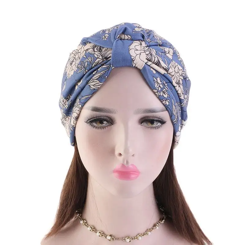 Women Floral Print Hat Muslim Hijab Chemo Cancer Cap Islamic Hair Loss Hat Head Scarf Turban Satin Liner Inner Cap Arab Fashion