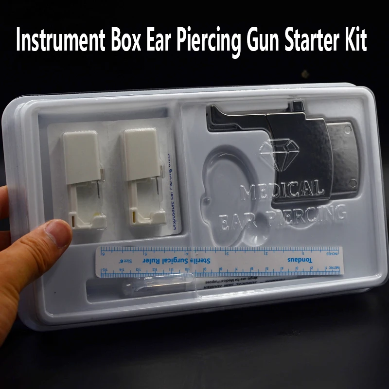 Safety & Easy Professional Ear Piercing Gun Unit Ear Stud Piercer Tools (Piercing uinit+Push Gun+Mark Pen+Ruler+Silicone Ear)