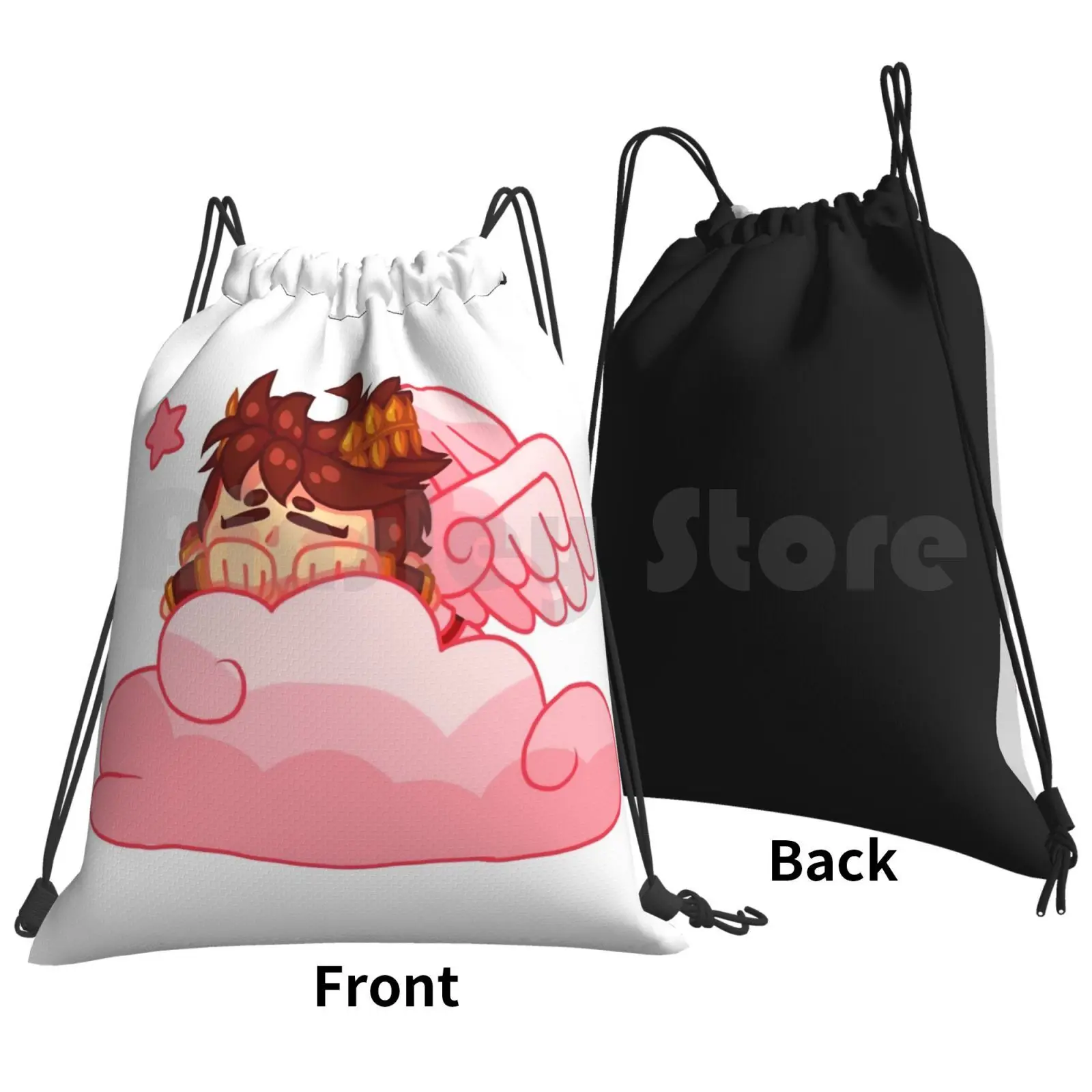 Sleepy Pit Backpack Drawstring Bags Gym Bag Waterproof Cute Pink Pit Kid Icarus Angel Pretty Cloud Clouds Cartoon Video