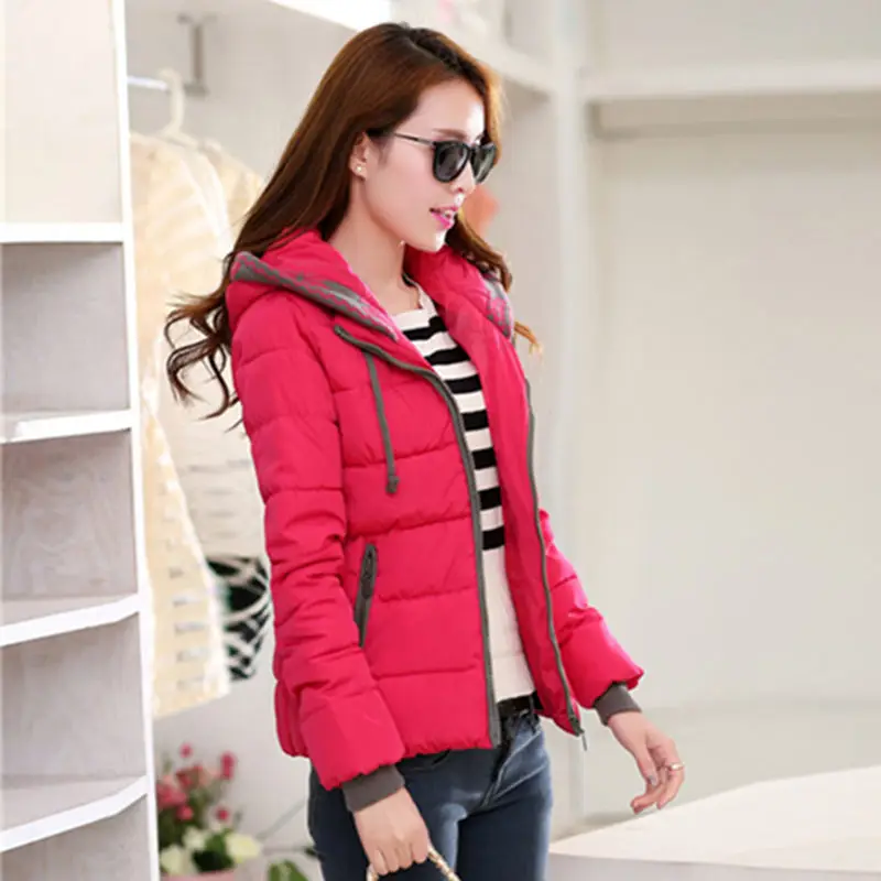 Mùa Đông Polyester Nữ Xuống Áo Khoác Có Mũ Áo Cardigan Nữ Dài Tay Phối Túi Dây Kéo Chắc Chắn Phong Cách Hàn Quốc Đẹp Thường Ngày Xuống Áo Khoác