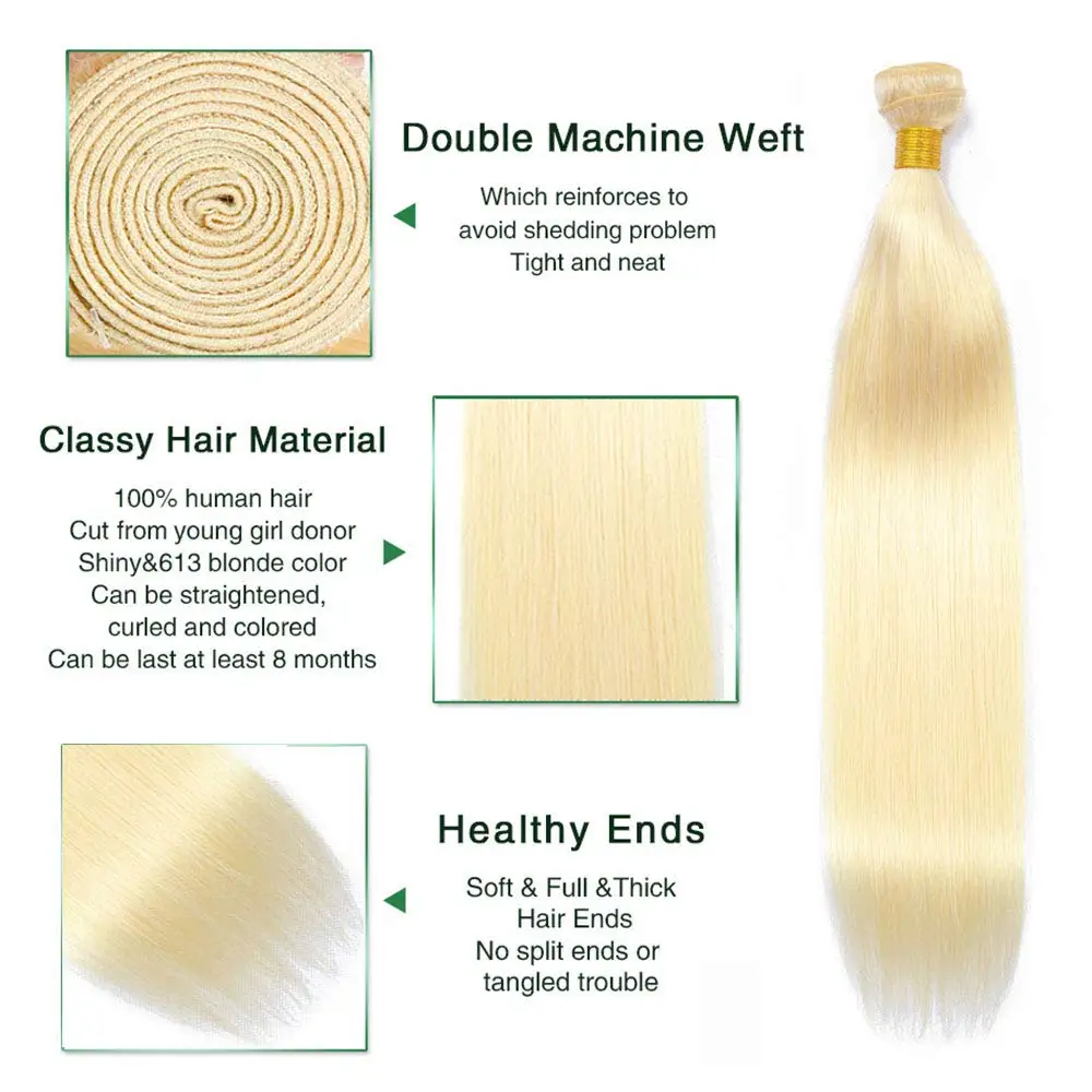 36 38 40 Inch Brazilian 613 Blonde Straight Long Human Hair Weave Bundles 1 / 3 / 4 Pcs Blonde 100% Human Hair Extensions Remy