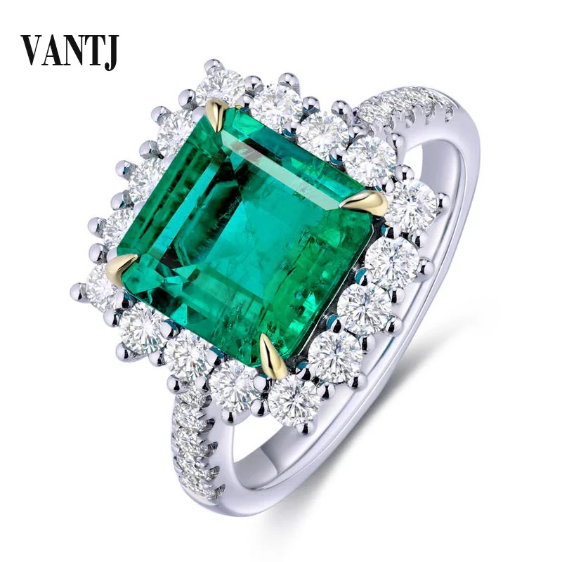 

VANTJ 100% 10K Gold Rings Sterling Lab Grown Emerald 2ct Created Gemstone Moissanite for Women Party Wedding Gift