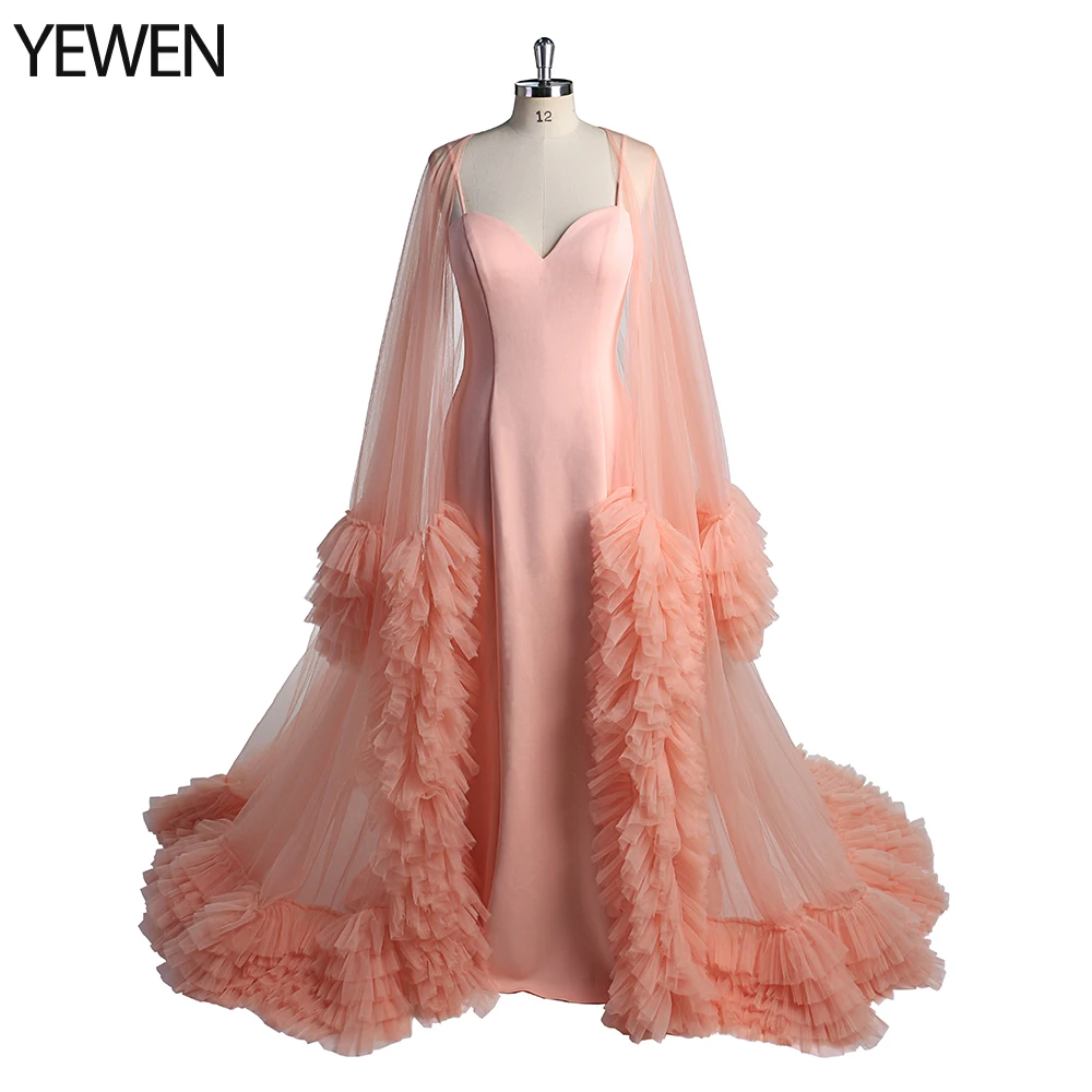 Peach Tulle Gown with Ruffled Train elegant party dresses woman Photography Props YEWEN Vestidos De Fiesta De Noche