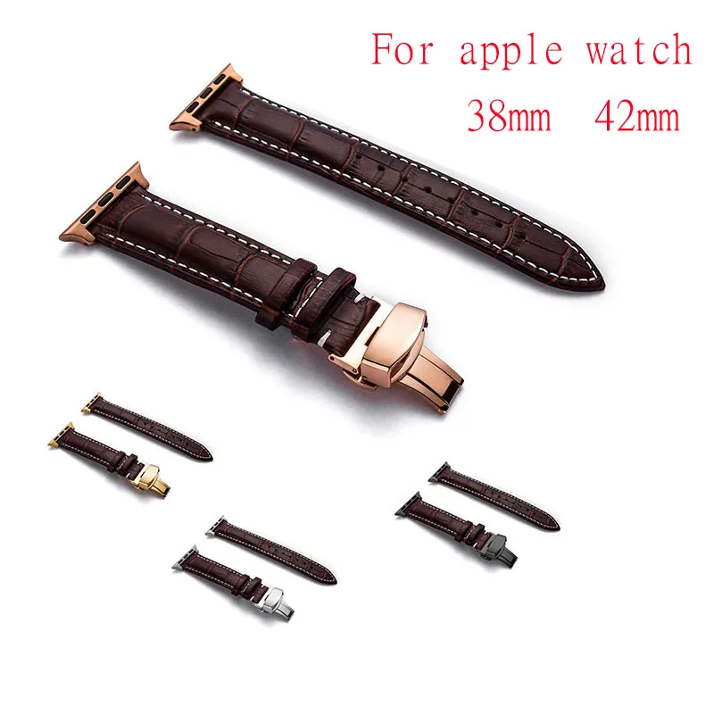 

Butterfly buckle Leather Watch Strap Replacement For Apple Watch Band 44mm 40mm 42mm 38mm Series 4 3 2 1 iWatch Watchband