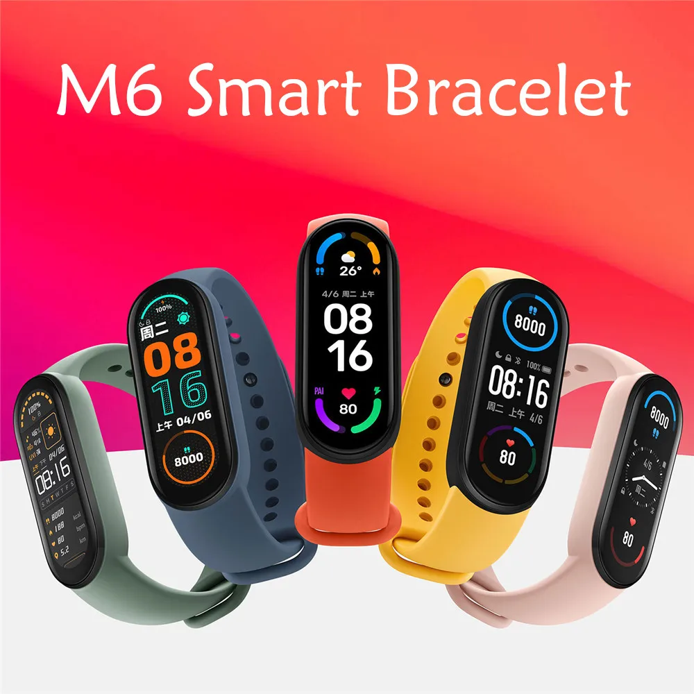 New M6 Smart Bracelet Watch Fitness Tracker Heart Rate Blood Pressure Monitor Color Screen IP67 Waterproof Smart Watch