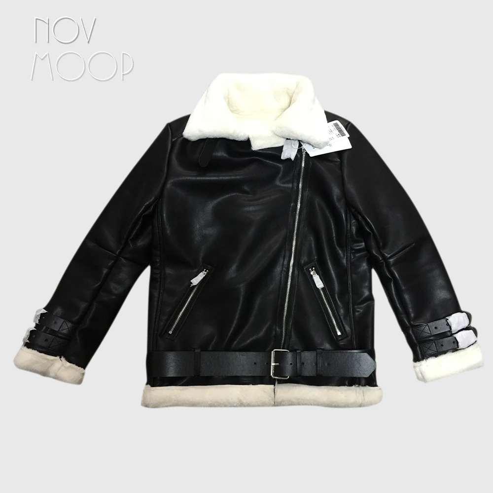 American style black PU leather jackets coats thick real rabbit fur lined leather motorcycle jacket veste en cuir femme LT1014