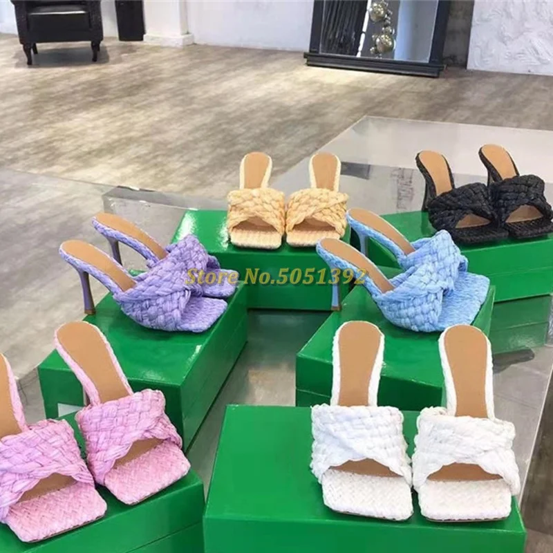 2024 Spring Brand slippers Pink Braid Fold High Heels Mules Shoes Flip Flops High Heel Party Sandals for women wedding Heels