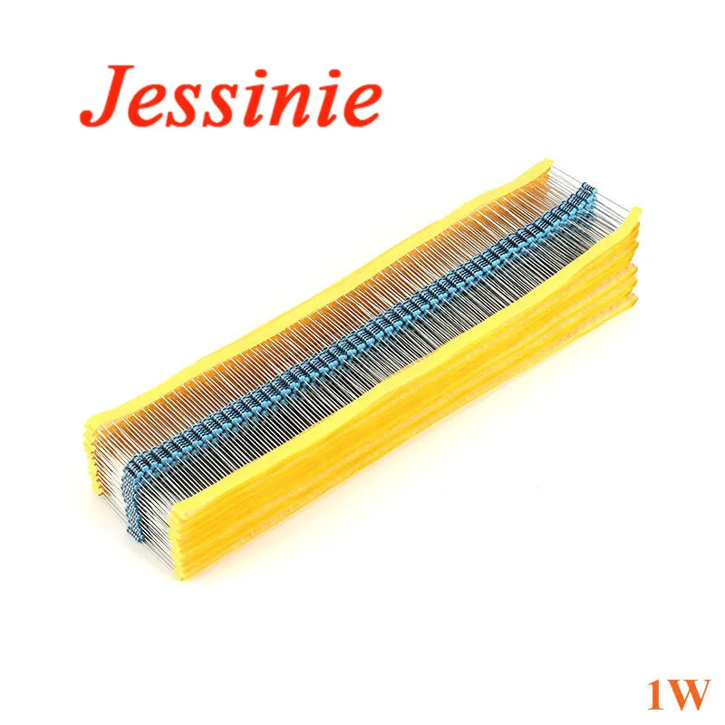 Metal o resistor do filme, resistência 1W, 1% 0.1R 0.22R 0.47R 0.68R 1.5K 1R 1K 100K 500K 100R 10K 10R 120R 150R 15K ohm 1M 2.2M, 50 PCes