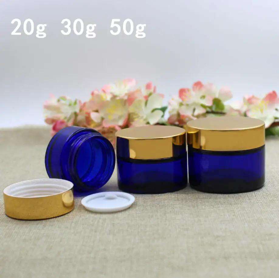 

50G blue glass bottle/jar for night cream/eye serum/essence/mask pot/gel/moisturizer/skin care cosmetic packing