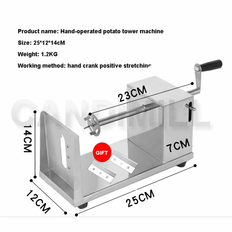 CANDIMILL Tornado Potato Cutter Spiral Cutting Machine Stainless Steel Twisted Potato Slicer Manual Spiral Potato Chips Cutter