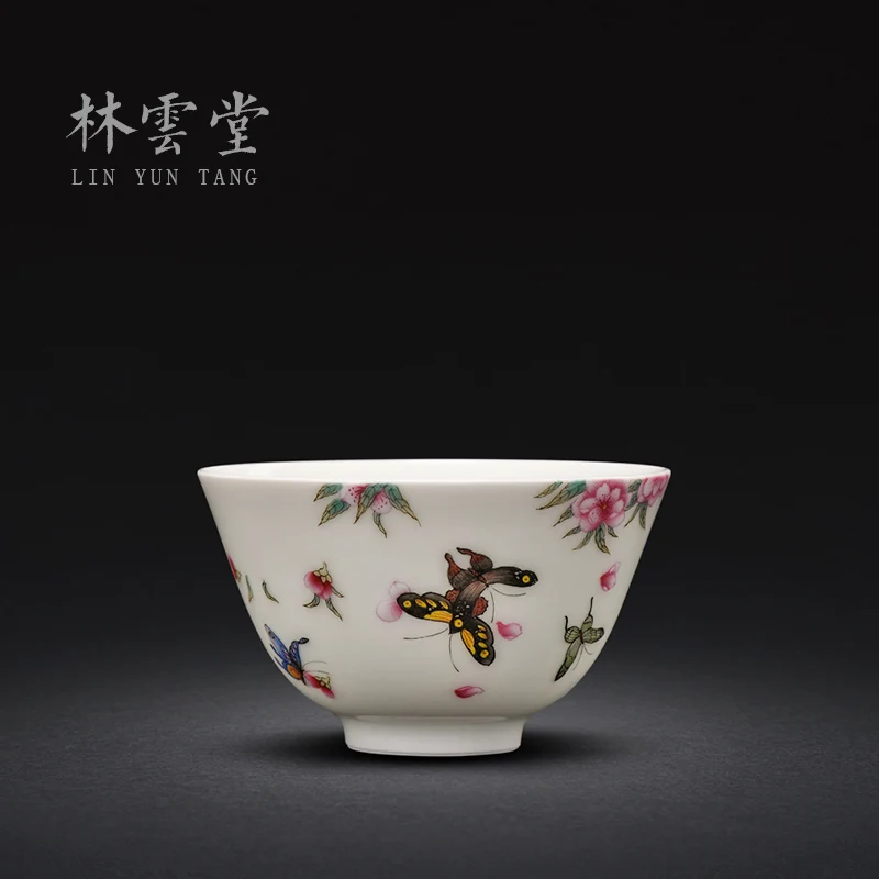 

hand-painted peach colored enamel butterfly masters cup single cup of jingdezhen ceramics by hand kung fu tea cups