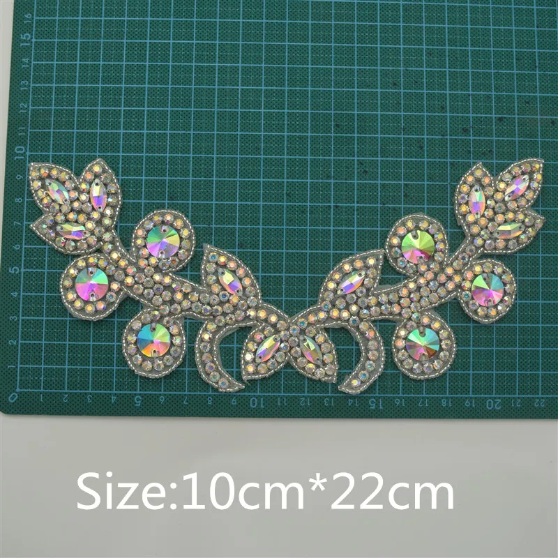 2pcs Handmade Crystal Beaded Rhinestone Applique Sew/Iron on  for  Shoulder Trim for wedding dress