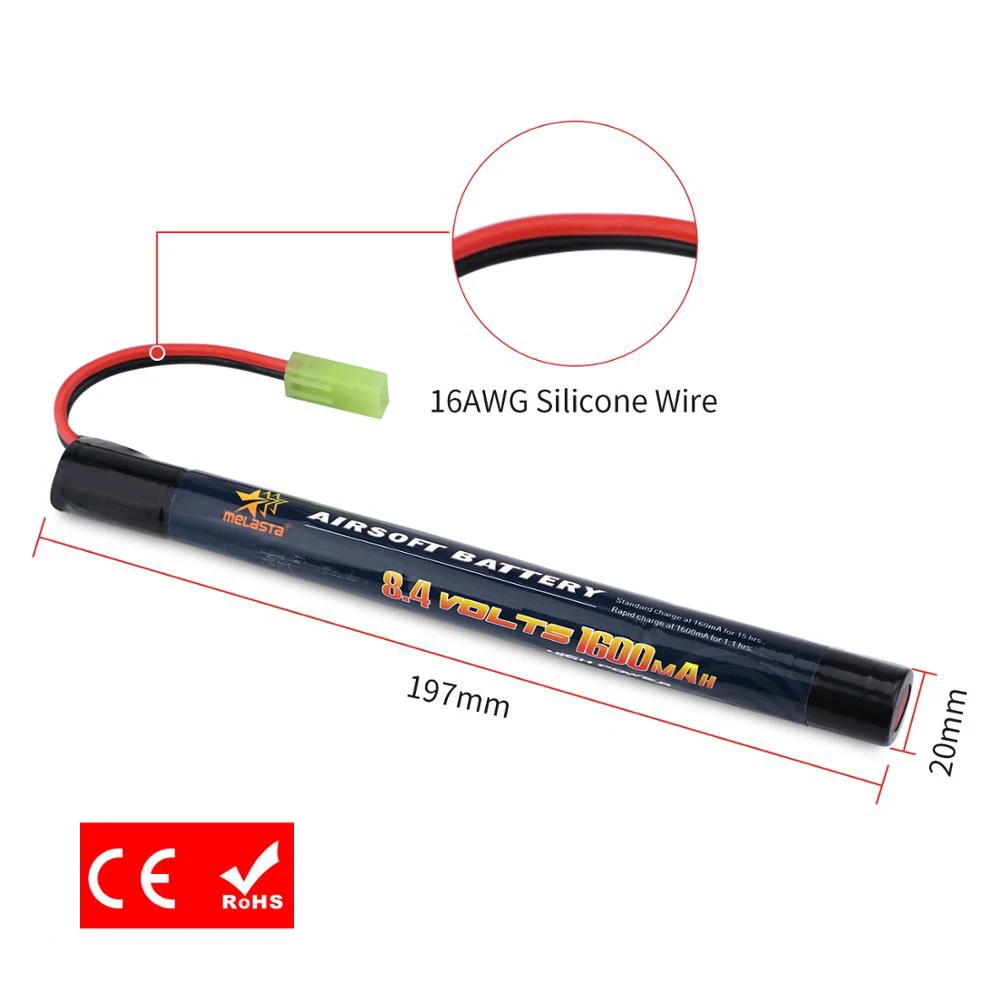 2Pack 8.4V 1600mAh 2/3A NiMH Battery with Mini Tamiya connector For Airsoft Guns Cyma AK47 AEG'S rosman Pulse R76