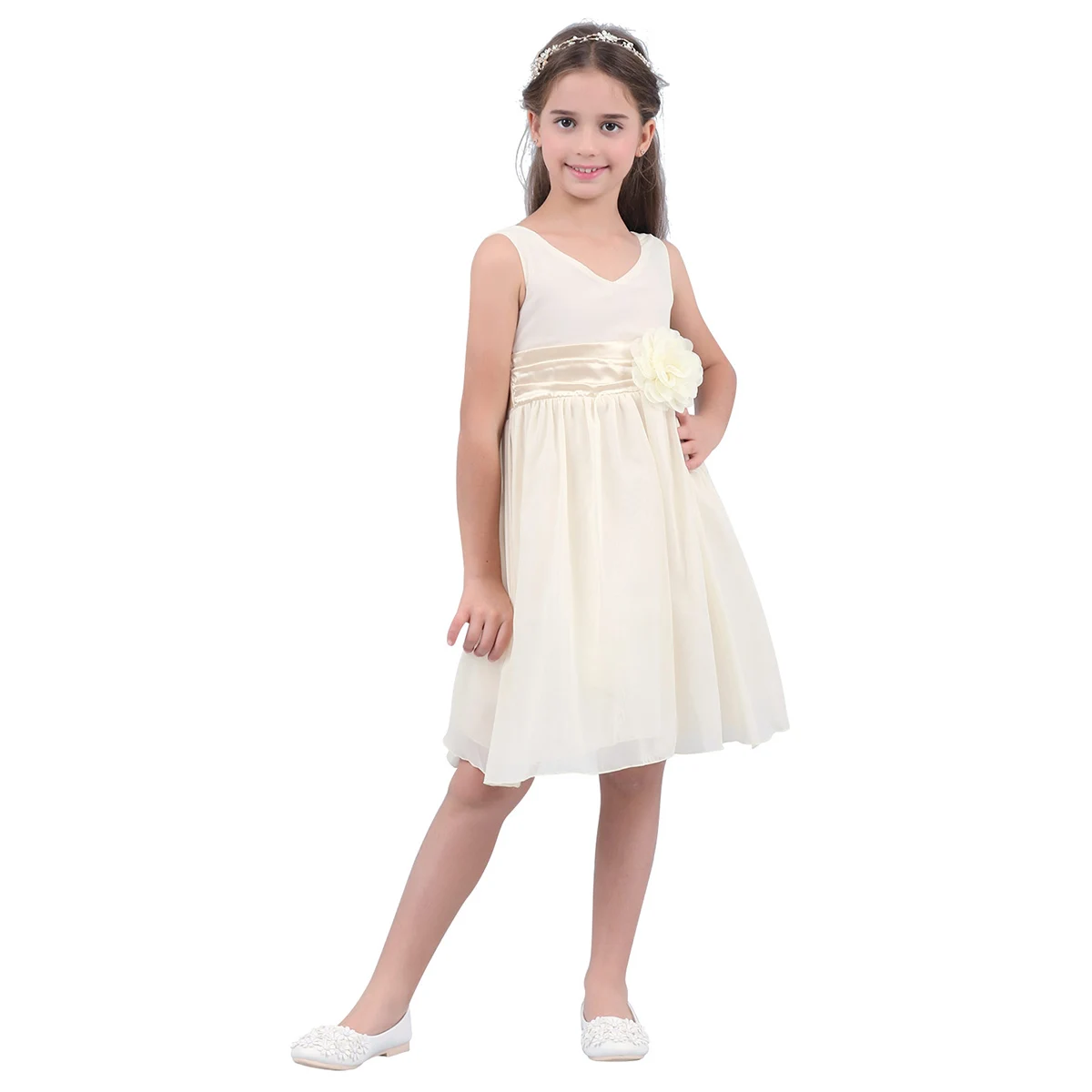 TiaoBug-vestido de gasa con cuello en V para niñas, vestido de fiesta de flores de verano, vestido de baile de princesa, vestido Formal de longitud estrecha para damas de honor de boda, 2-14 años