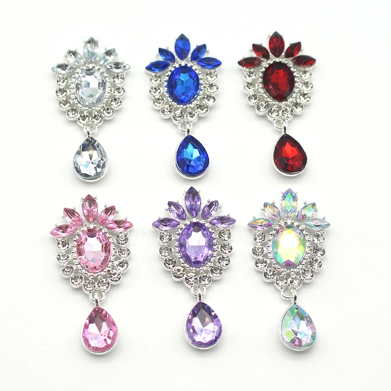 New 5PCS DIY Alloy Rhinestones Pendant Brooches Buttons For Party Festival Warm and Romantic 25*50MM Mix ColorSewing Accessories