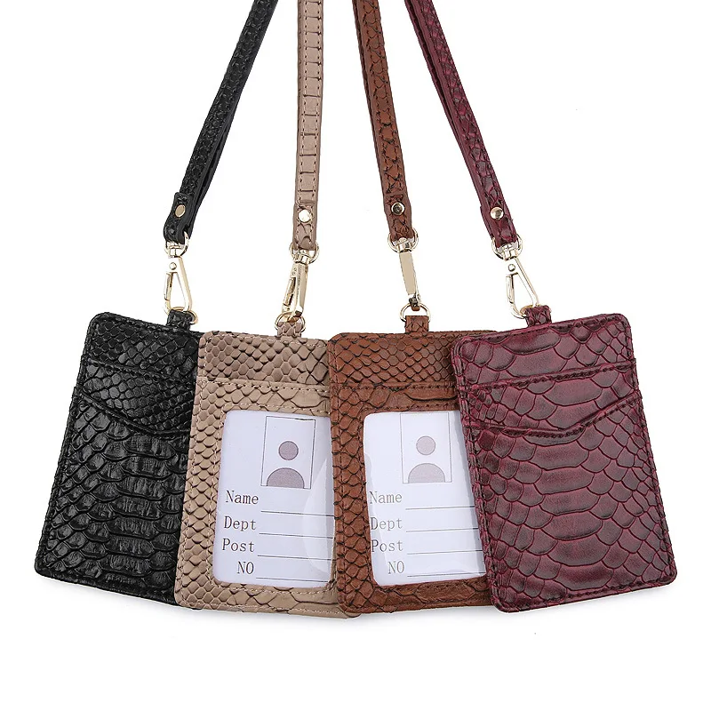 Fashion Multi-function ID Card Case Women Purse PU Leather Snake Pattern Credit Card Holder Work Card Holder Bus Card Holder