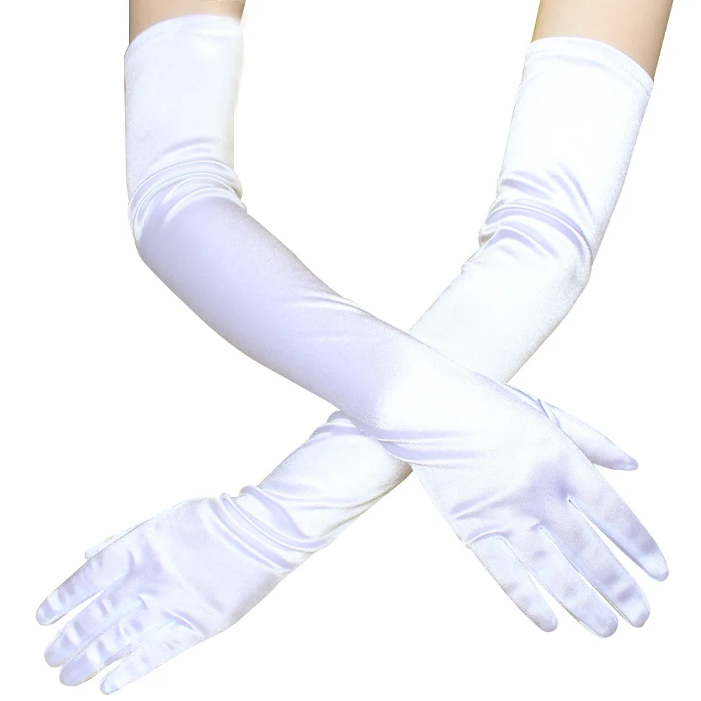 Women Long Section Imitate Satin Banquet Dance Dinner Show Cosplay Retro Style Soft Elasticity Solid Sexy Etiquette Gloves