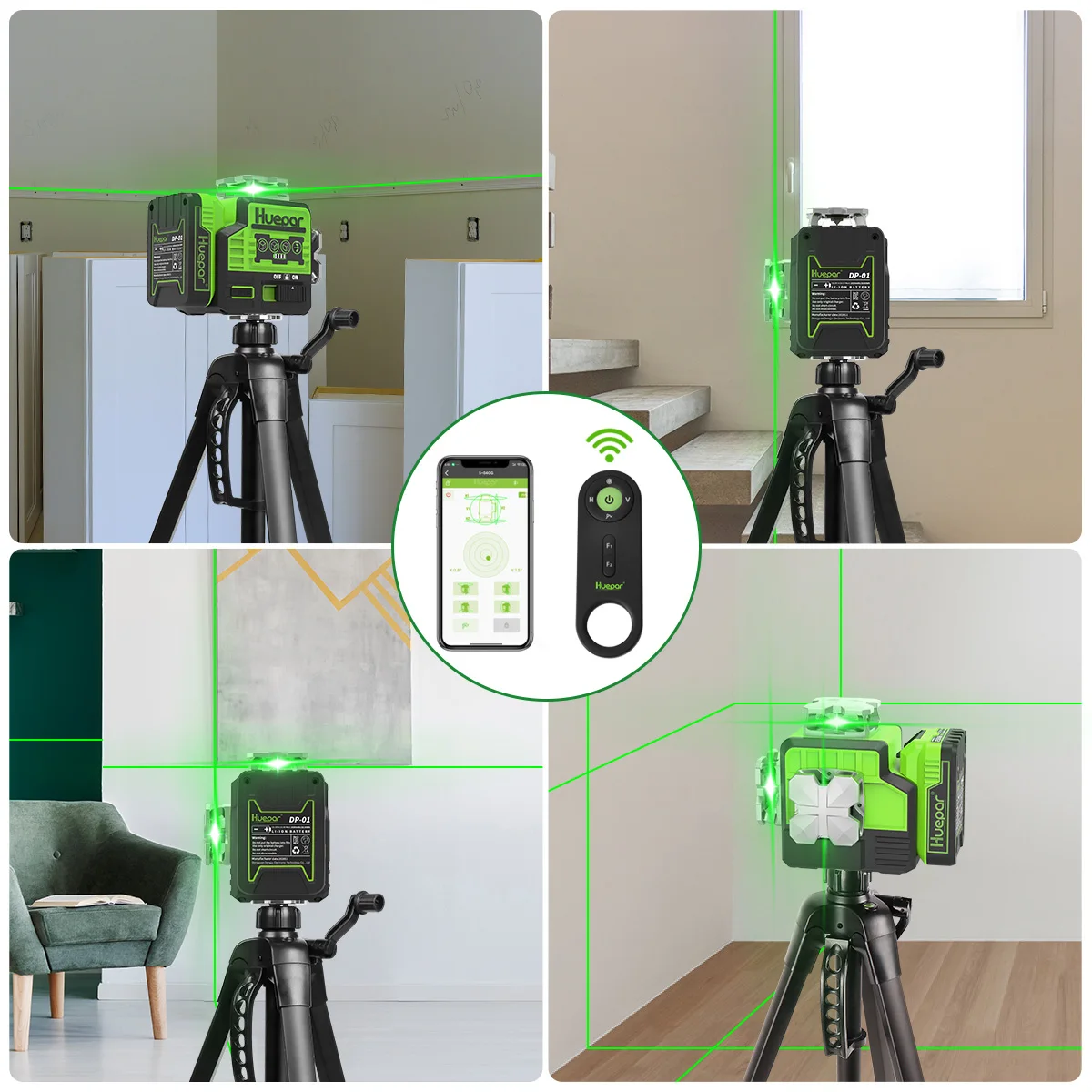 Imagem -05 - Cruz Linha Nível Laser Grupo P03cg Auto-nivelamento Bluetooth Controle Remoto Li-ion Bateria Hard Carry Case ao ar Livre Huepar3d