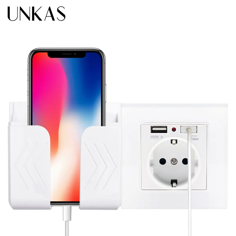 

UNKAS Wall Socket Holder Smartphone Accessories Stand Support For Mobile Phone Apple Samsung Huawei