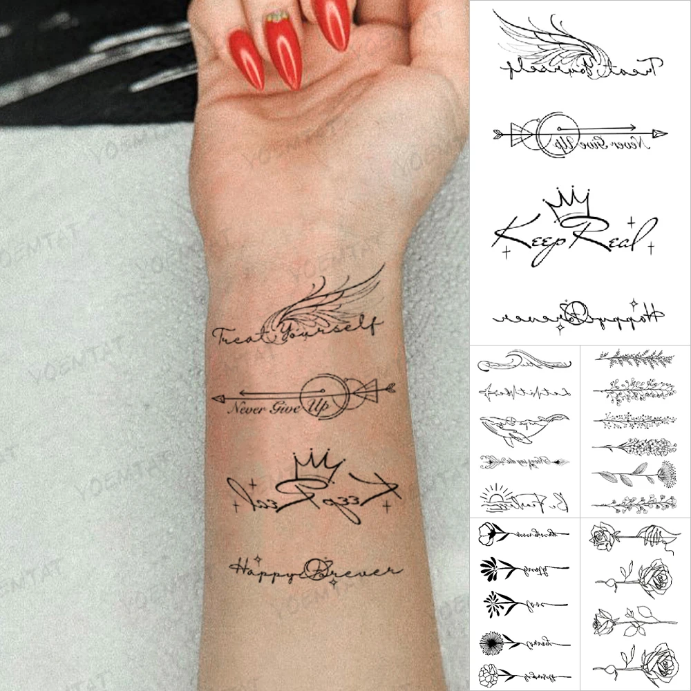 

Child Line Waterproof Temporary Tattoo Sticker Wings Arrow Text Simple Wrist Tatto Body Art Flash Arm Female Transfer Tatoo Man