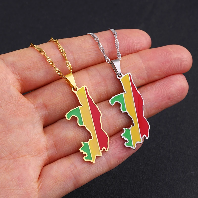 Africa Republic of the Congo Map Flag Pendant Stainless Steel Necklaces Brazzaville Ethnic Ornament  Party Jewelry