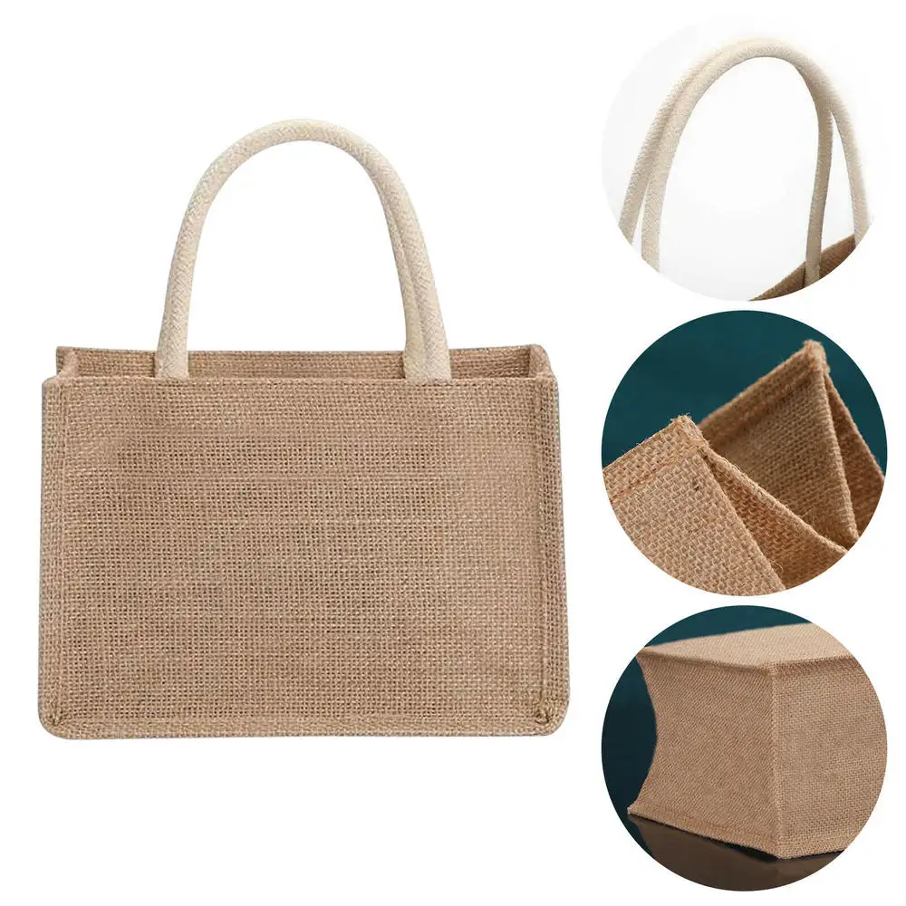 Large Burlap Tote Reusable Eco Bags Blank Jute Beach Shopping Handbag Gift Bags With Handle Grocery Package Storage Bags