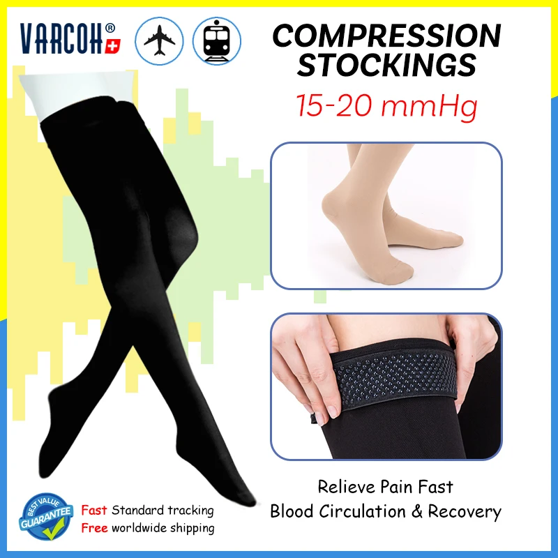 Medical Compression Stockings Women Men 15-20 mmHg Graduated Support Socks Hose, Helps Relieve Symptoms of Varicose Veins Edema