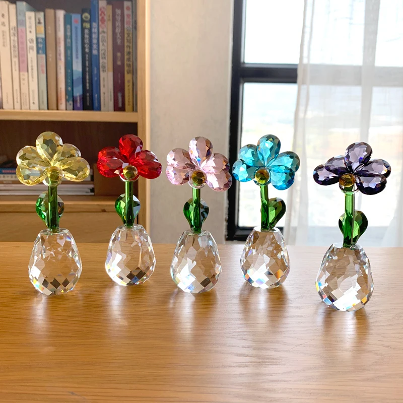 Crystal Orchid Flower Figurine Glass Eternal Flower Sculpture Ornament Beautiful Flower For Love Home Table Wedding Decor