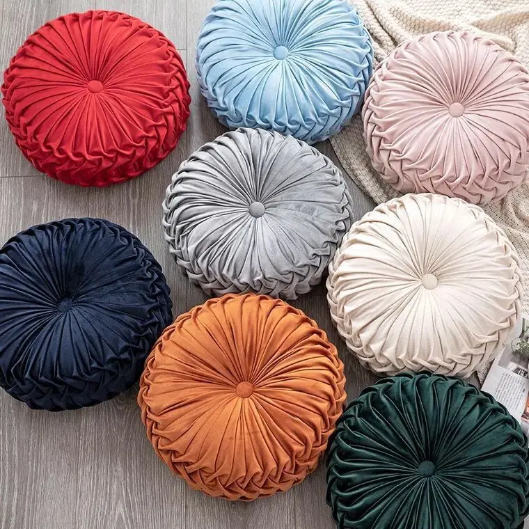 European Type Cushion Sofa Waist Back Bed Head Cushion Round Cushion Handmade Pleated Beautiful Wheel Pumpkin Pillow