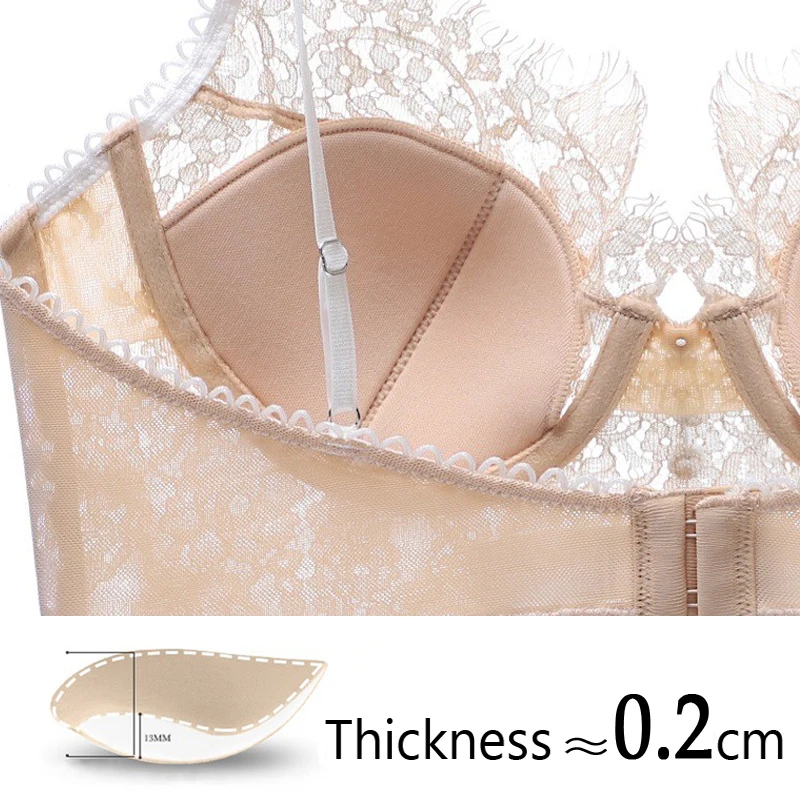 Fashion White Underwear Top Sexy Eyelash Lace Bra Ultra-Thin Padded Underwire Push Up Bras For Women Embroidery Female Lingerie