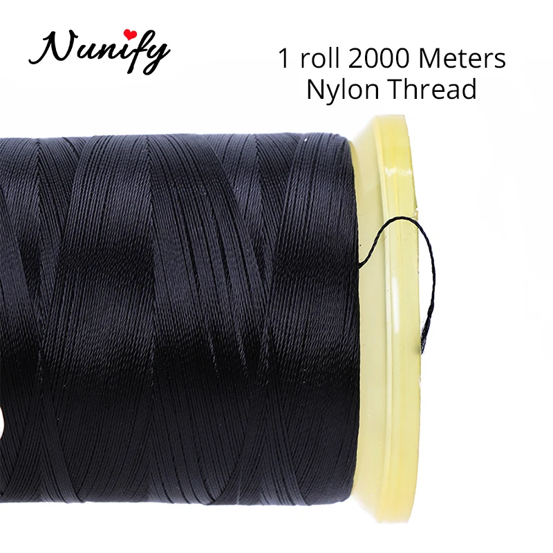 Nunify 1 Roll 2000M In Length Black Polyester Thread Wig Sewing Thread Hair Weaving Thread With Gift 1 Pc 6.5Cm C Curved Needle