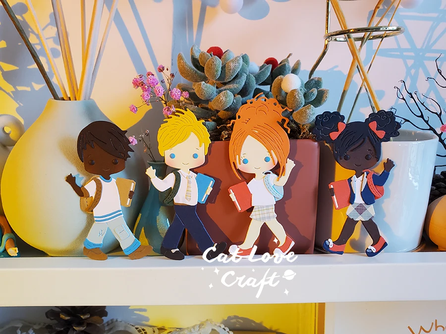 Boy Girl Holding book student Metal Cutting Dies Scrapbooking Stencil Die Cuts Card Making DIY Craft Embossing New Dies For 2021