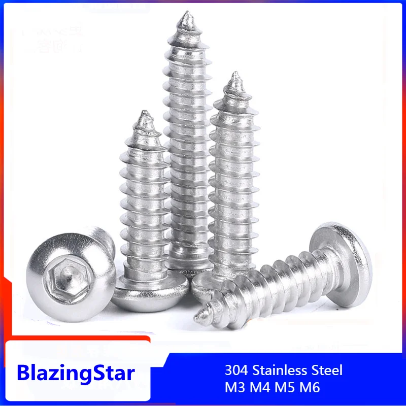 

M3 M4 M5 M6 304 Stainless Steel Hexagon Socket Button Head Self tapping Screws Round Head