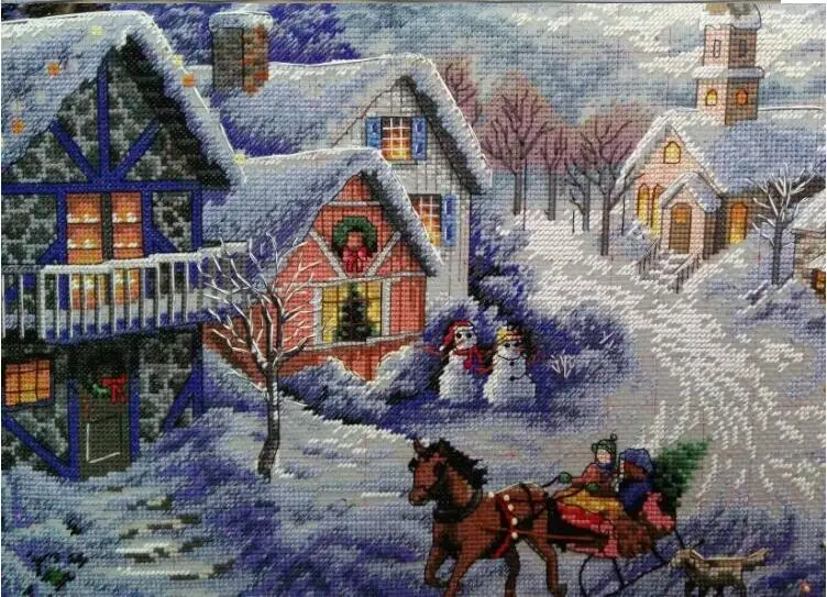 

DIY Embroidery Needlework Sets, Cross Stitch Kits, Snowy Night.-14CT, 11CT, 14CT, 18CT, 22-DIM08689