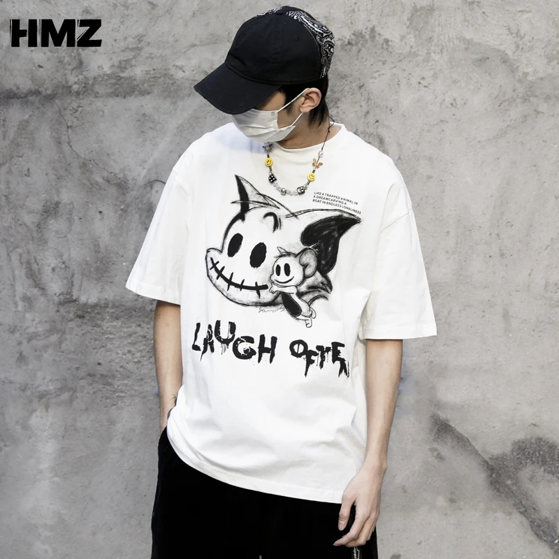 

HMZ T Shirt Hip Hop Men 2021 Dark Streetwear Tshirt Gothic Print Harajuku Short Sleeve Summer T-Shirt Cotton Tops Oversize Tees