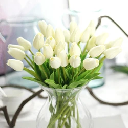 31 Uds tulipanes flor Artificial tacto Real flores de tulipán flores falsas decoración de boda flores Navidad decoración del jardín del hogar