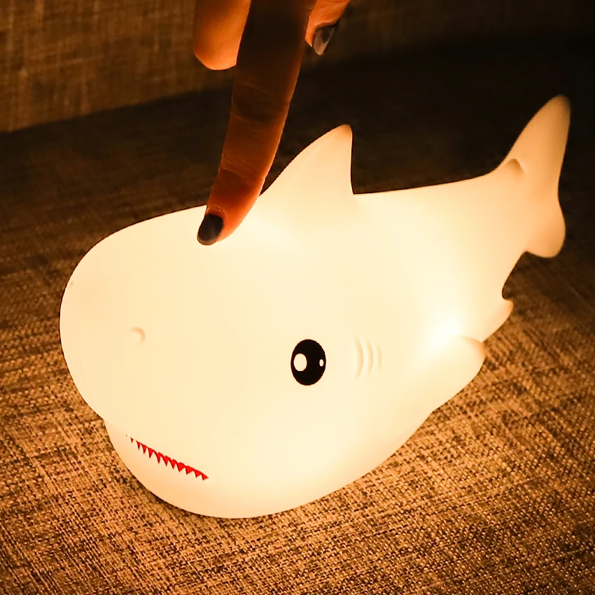 LED Children Night Light Shark Lamp 7 Color USB Rechargeable Silicone Bedroom Bedside Room Lamp for Kids Baby Girl Gift