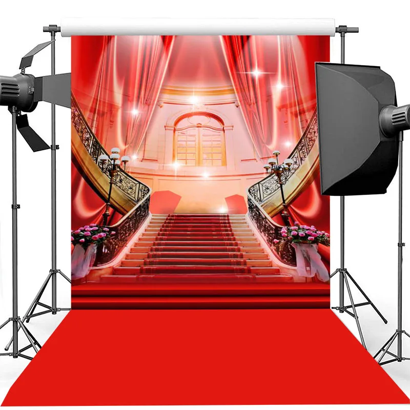 

Wedding Background Photography Classical Palace Red Carpet Photography Backdrops For Photo Studio Stair Curtain Photo Backdrop