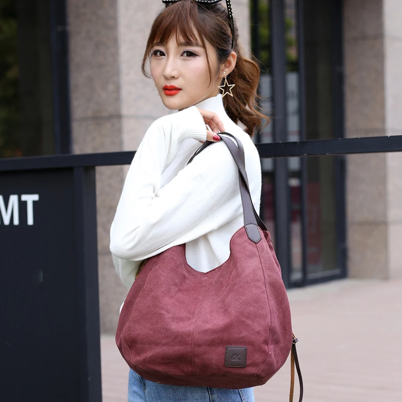 Three Layers Pocket Casual Canvas Shoulder Bags for Women 2021 Totes Bags Luxury Designer Handbag Large Capacity Canvas HandBags