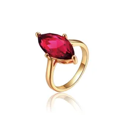 MxGxFam Single Red Zircon Rings For Women Girls Romantic  Jewelry Gold-color 18 K AAA+