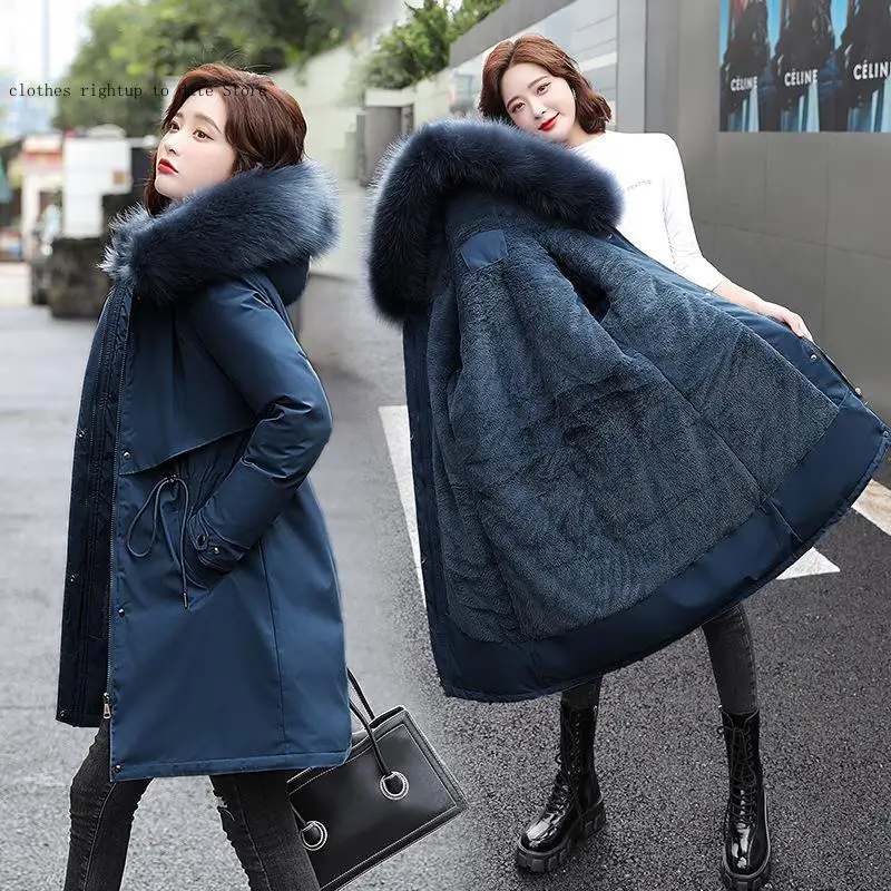 Female Fur Lining Thick Winter Coat Women -30 Degrees Snow Wear Long Parkas Winter Jacket Women Fur Hooded Clothing