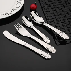 Tableware for Children Cartoon China Giant Panda Stainless Steel Kids Cutlery Set 4Pcs Dining Knife Fork Tablespoon Picnic Set