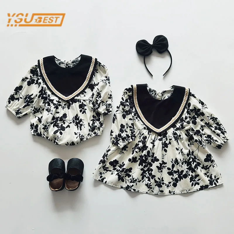 Kids Baby Girl Sister Dress Rompers Girl Long Sleeve Printing Dress Rompers Spring Autumn Baby Girl Newborn Rompers Clothes