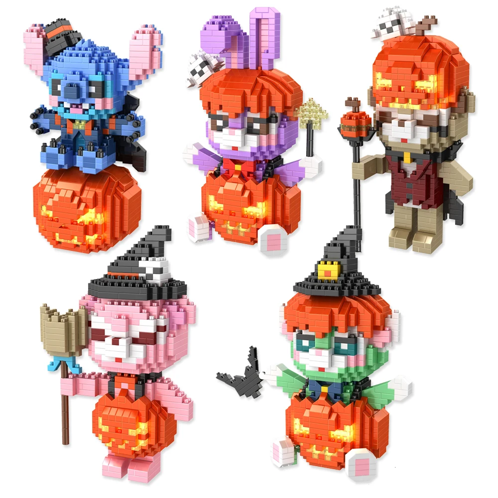 

Halloween Stitch Building Blocks Kitty Duffy Disney Cos Pumpkin Ghost Micro Bricks Mini Figure Assembled Toy For Home Decoration