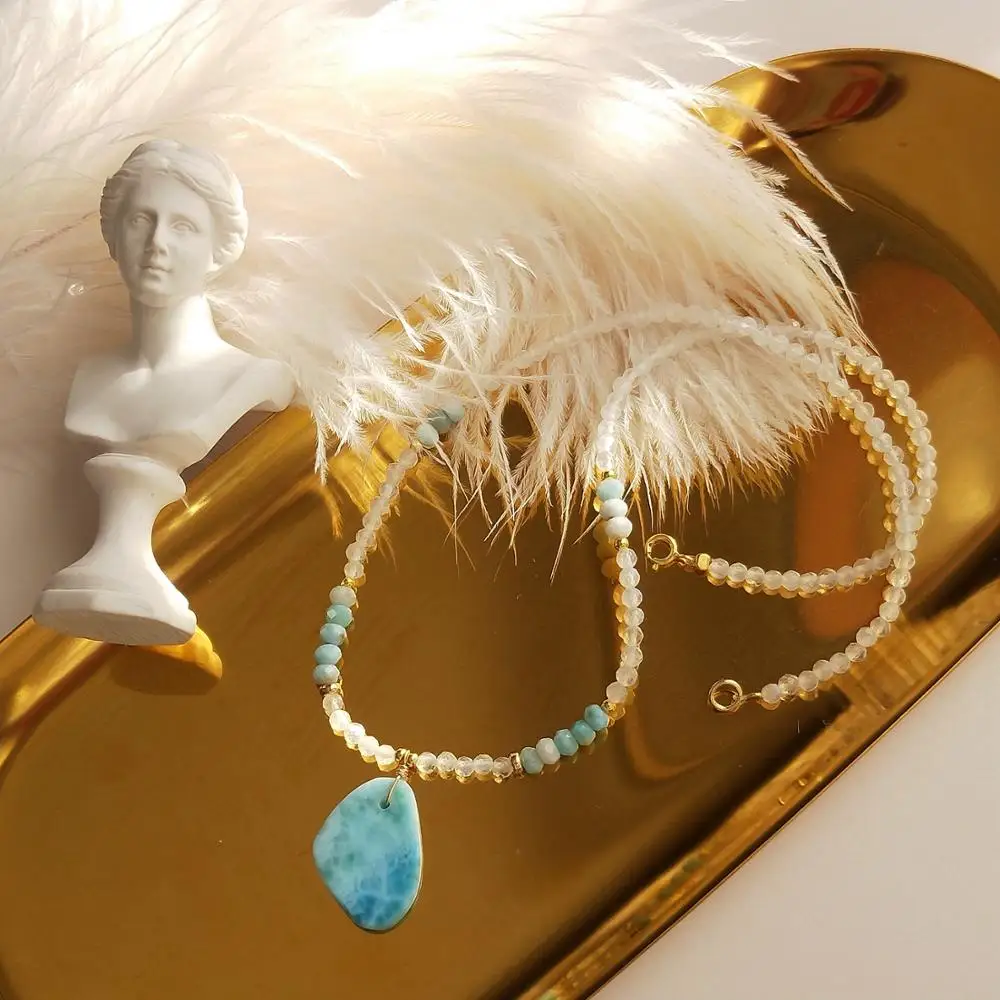 Lii Ji Genuine Moonstone Larimar Pendant Charms S925 Sterling Silver Delicated Handmade Necklace image 2