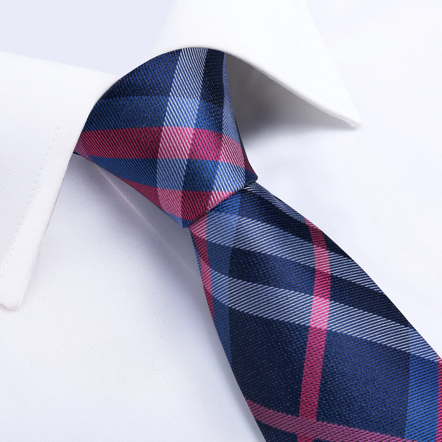 Kariertes Herren-Krawatten-Set in Gelb, Lila und Blau, 8 cm, Business-Hochzeitskrawatte, Einstecktuch, Manschettenknöpfe, Geschenk für Männer – Detail 8
