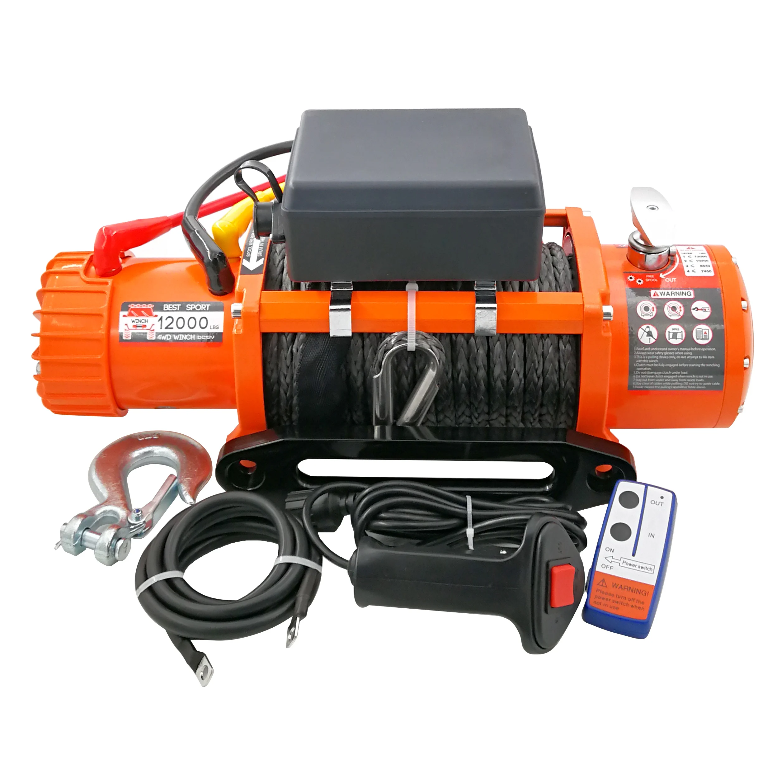 12V 24V 13500lbs off-road vehicle modification rescue self-rescue electric winch electric hoist small crane 24m length wire rope