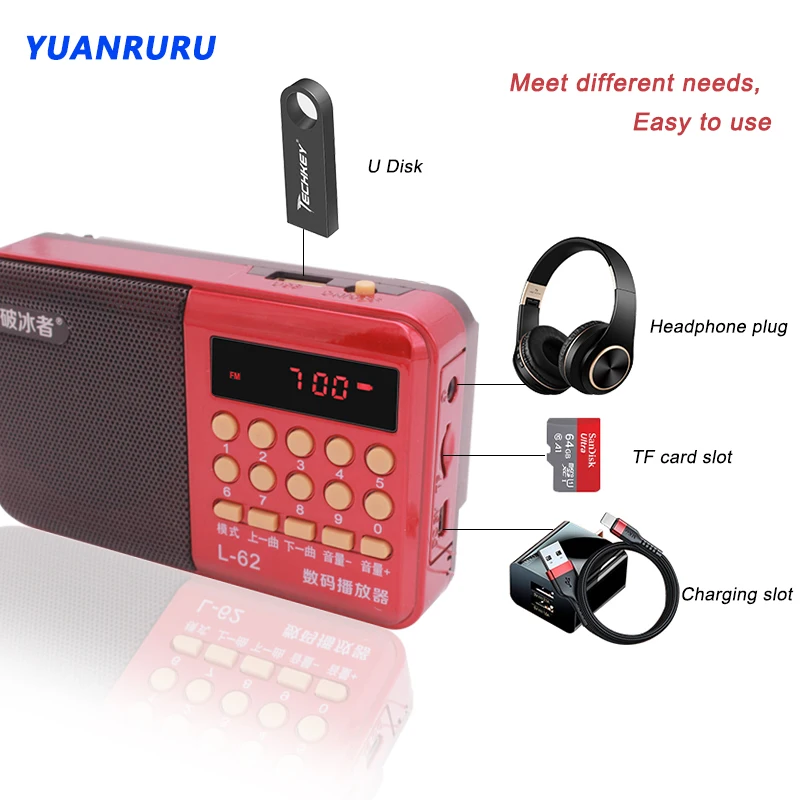 Mini Portable Radio Handheld Rechargeable Speaker Stereo Digital FM USB TF MP3 Player Speaker as Parent Gift